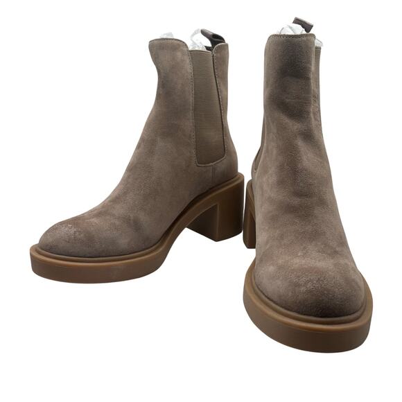 Dolce Vita Caster Tan Suede 7M Gage Leather Ankle Boots Bootie Chunky Mushroom - Picture 1 of 9